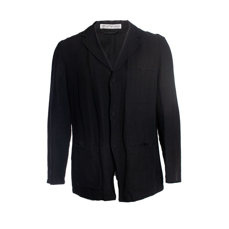 Emporio Armani Linen Blazer In Black